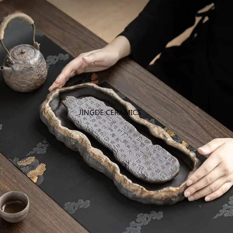 JINGDE CERAMICS Keramik Tee-Tablett Herz Form Grau - Bild 3