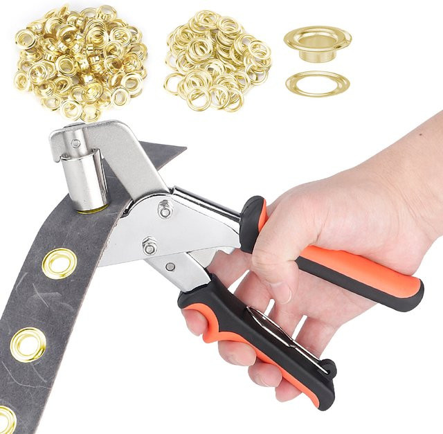 QJH Metall-Ösenzangen und Ösen-Knopf-Installationswerkzeug-Set in Schwarz und Silber für DIY Leder-Schnallen-Stanzarbeiten - Bild 1