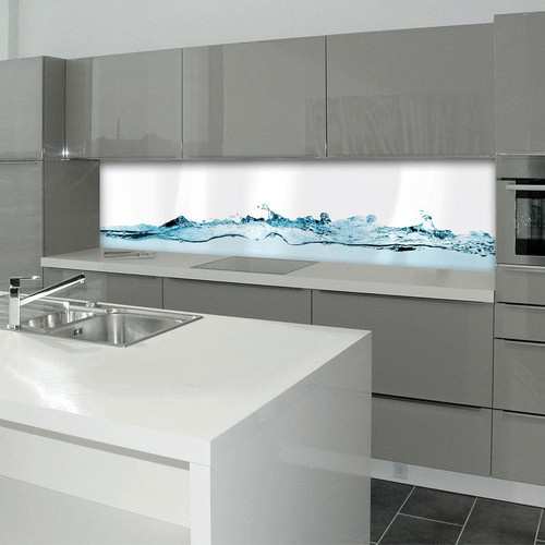 mySPOTTI Küchenrückwand Wasser in Blau aus Aluminiumverbund mit Wassertropfen-Design, Breite: 220 cm, Höhe: 60 cm - Bild 2