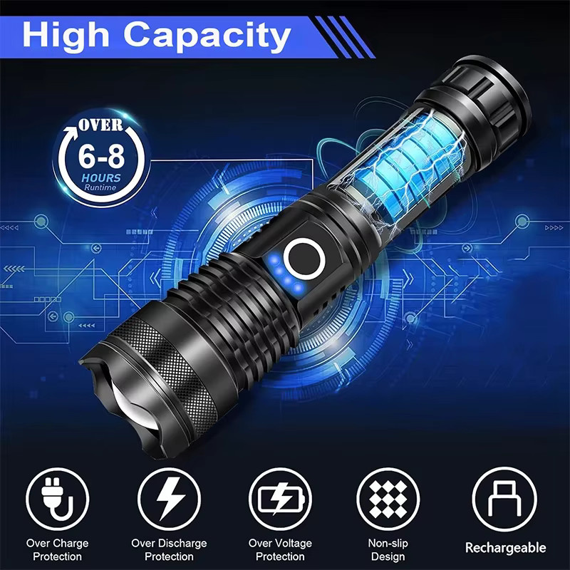 LONGRIVER LED-Taschenlampe mit Teleskop-Zoom und USB-Ladefunktion, Schwarz - Bild 5