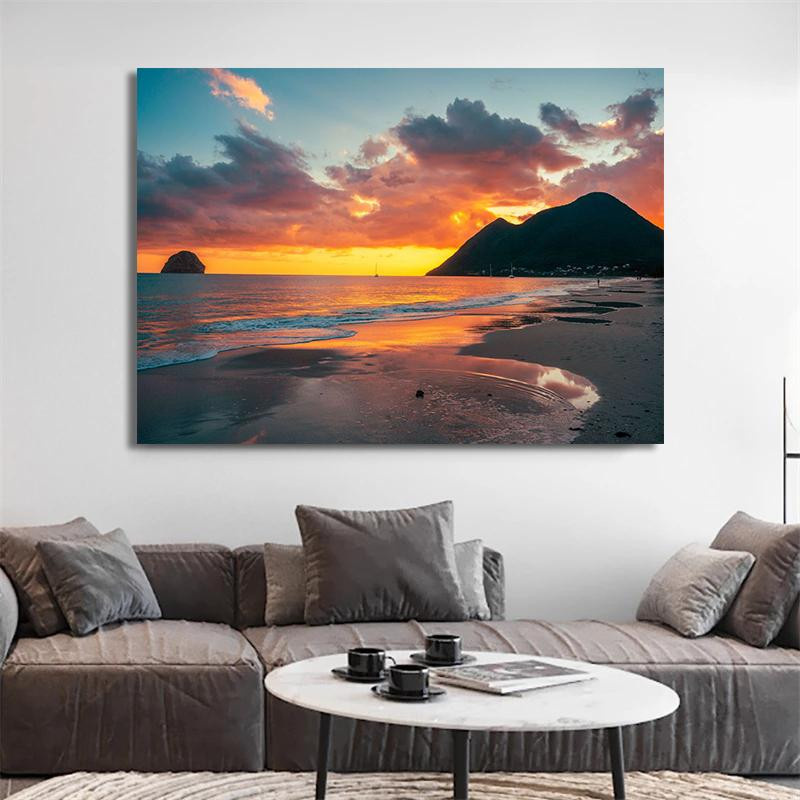 Leinwand Wandkunst May Art Museum-1 Karibischer Sonnenuntergang mit Palmen und Meer in Rosa und Multicolour, B: 21 cm, H: 30 cm - Bild 2