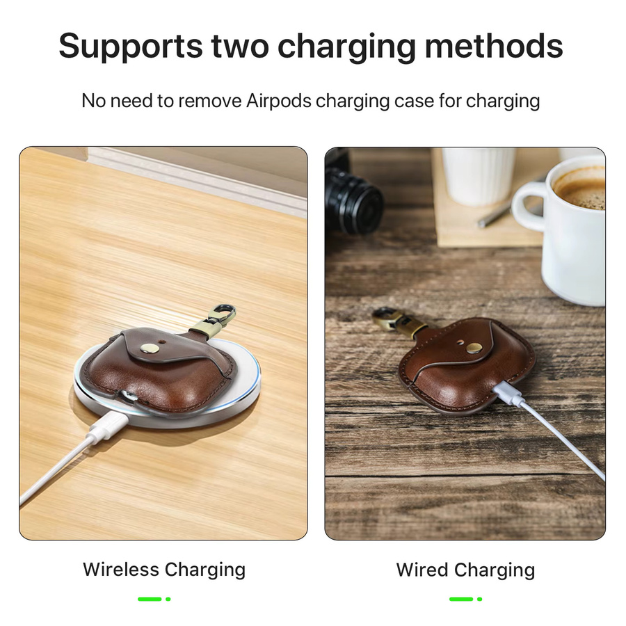 Echtlederhülle für Apple AirPods Pro der 1. Generation, 2. Generation und 3. Generation in Braun mit Haken - Bild 2