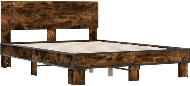vidaXL Bettgestell aus Holzwerkstoff und Metall in Räuchereiche, Farbe Braun, B/T/H: 135 x 190 x 81 cm - Bild 1