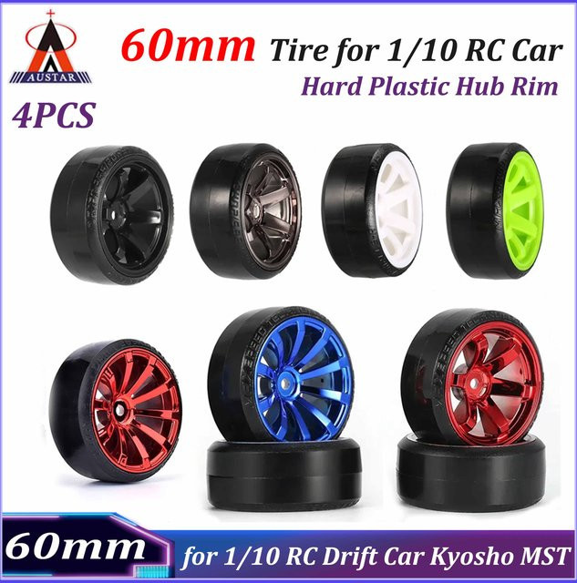 NeebRC RC Auto Reifen, 4-teiliges Set, 1:10, 60mm, Hartplastik, Schwarz - Bild 1