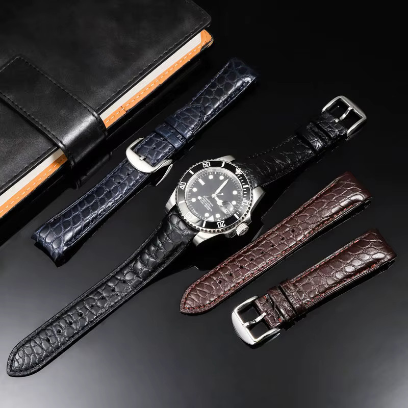 ZETHYDUM Uhrenarmband Krokodilleder, 20mm, 22mm, Schwarz, Herren - Bild 2