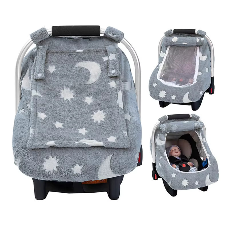 Weicher Flanell Autositzbezug für Babys mit atmungsaktivem Mesh-Fenster und Windschutz in Pink oder Grau - Bild 3