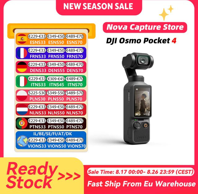 DJI Osmo Pocket 4 Action Camera mit 1-Zoll-CMOS, 4K/240fps, 3-Achsen-Stabilisierung und 107GB integriertem Speicher in Schwarz - Bild 1