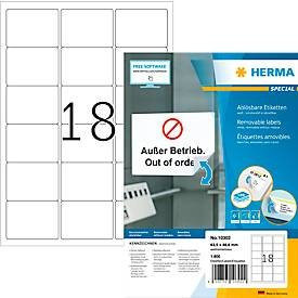Herma Adressetiketten Universal Weiß, B/H: 63,5 x 46,6 mm, 100 Blatt A4 - Bild 1