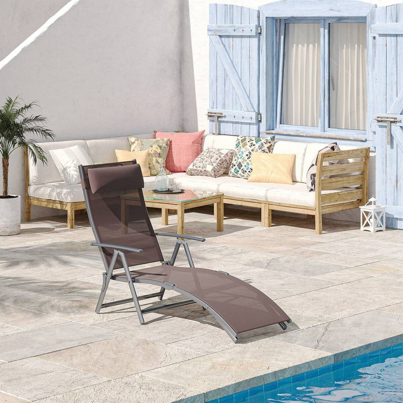 Outsunny Sonnenliege klappbar aus Metall und Textilene mit Kissen, Braun, B x H x T: 137 x 100,5 x 63,5 cm - Bild 3