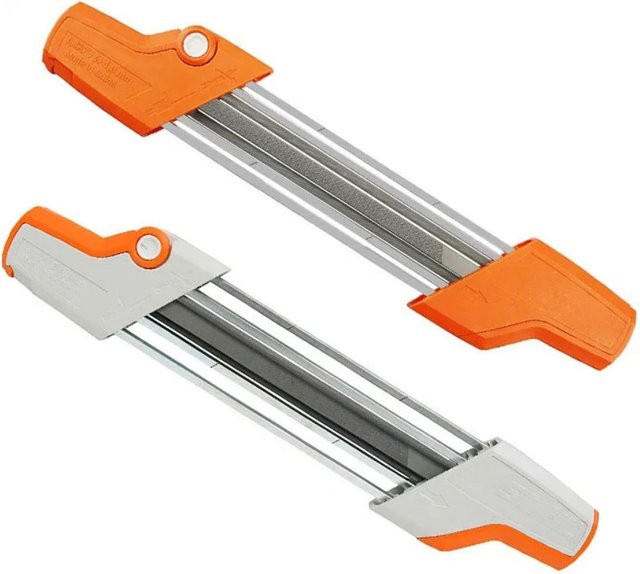 Skeyo 2-in-1 Kettensägen-Feilenschärfer mit Schleifstein-Set in Orange für Stihl Sägen mit 4mm und 4,8mm Sägezahn-Set - Bild 1