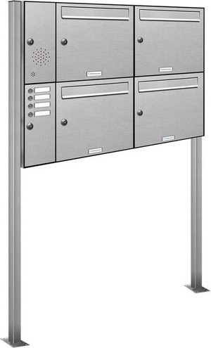 AL Briefkasten für 4 Parteien, freistehendes Briefkasten-System, silberfarben, B/H/T: 153,19 x 150,0 x 11,6 cm - Bild 1