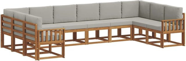 vidaXL Outdoor-Sofagarnitur 10-teilig aus Akazienholz mit Kissen in Natur und Hellgrau - Bild 1