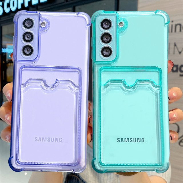 Transparente Schutzhülle mit Kartentasche und Geldbörse für Samsung Galaxy S22 Ultra 5G in Gold - Bild 1