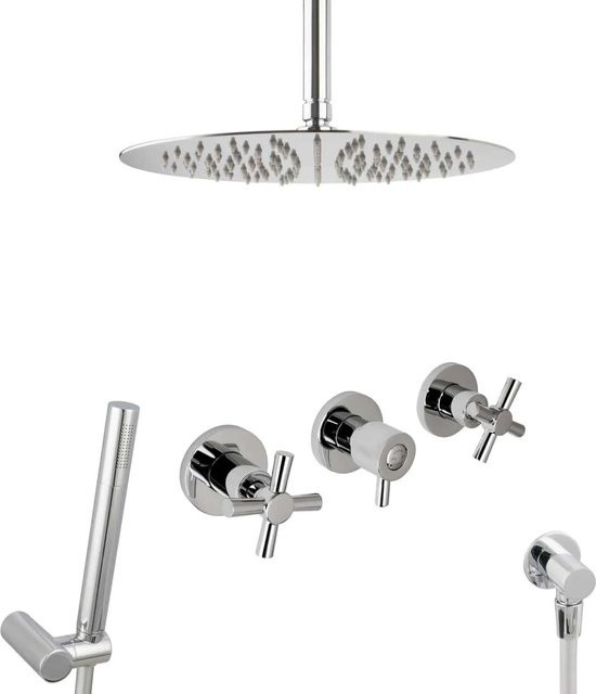 PaulGurkes Unterputz Regendusche Komplett Set aus Edelstahl in Chrom, Regenwalddusche mit Handbrause und Diverter, Durchmesser: 30 cm - Bild 1