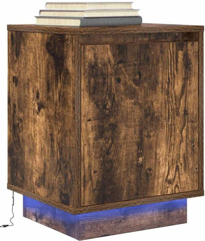 Vidaxl Nachttisch mit LED-Leuchten in Räuchereiche, Braun, B/T/H: 38 x 34 x 50 cm - Bild 1