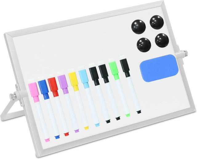 Relaxdays Magnetisches Whiteboard Tischoberteil doppelseitig in Weiß und Silber, B: 30 cm, H: 20 cm, T: 20 cm - Bild 1