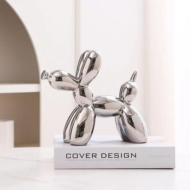 Yiran Furniture Mini-Keramik-Ballon-Hund als abstraktes Ornament in Silber, H x B x T: 11 x 4 x 11 cm - Bild 1