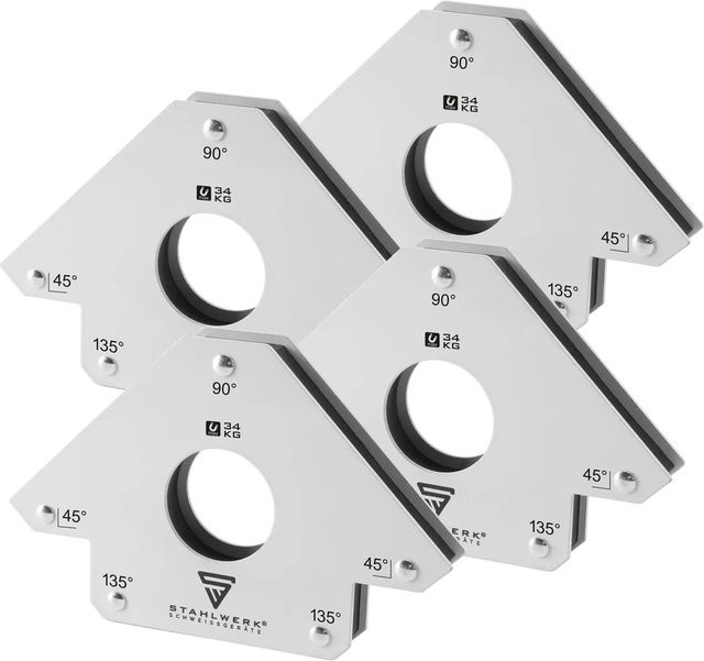 STAHLWERK Magnet-Schweißwinkel Set 4er Pack in Silber und Weiß mit 45, 90 und 135 Grad - Bild 1