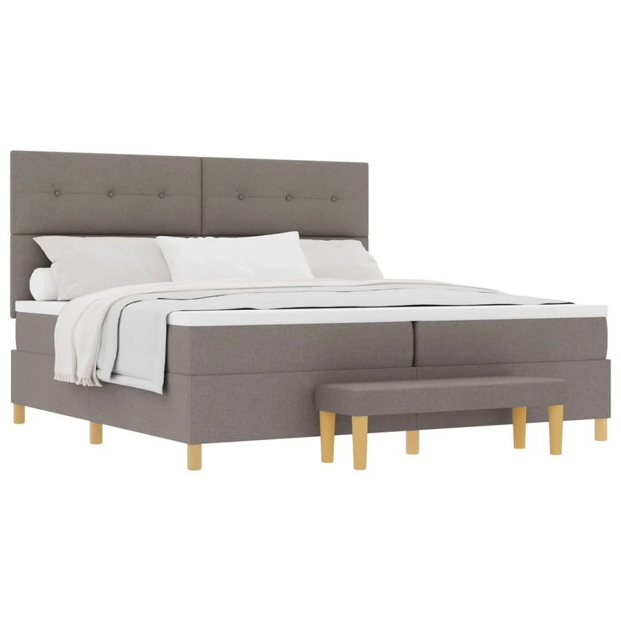 vidaXL Boxspringbett mit Matratze in Taupe, modernes Polsterbett aus Stoff und Holz, B/T/H: 200 x 200 x 128 cm - Bild 2