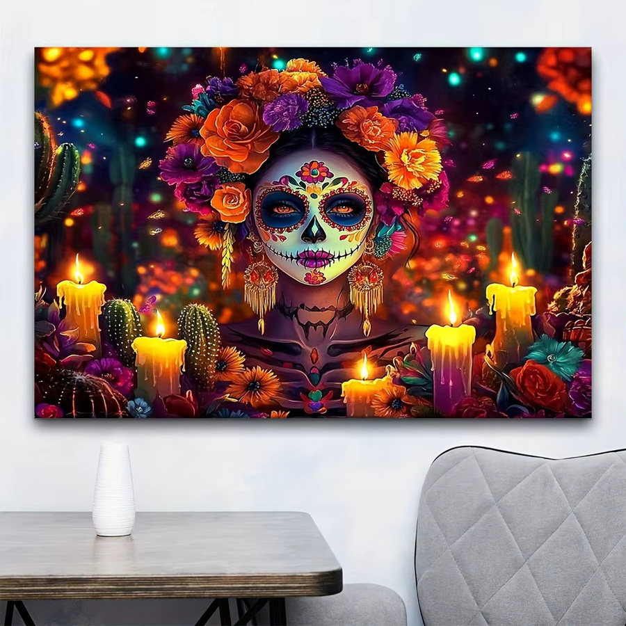 VIKAMA Day of the Dead Banner mit Candy Skulls und floralem Design, Mehrfarbig, B/H: 75 x 75 cm - Bild 4