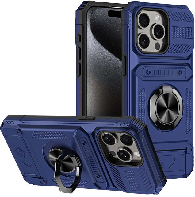 Magnetische Schutzhülle für Apple iPhone 16 Pro Max, 15, 14, 13, 11, 7, 8 Plus mit Kartenfach und Ring für die Rückseite in Schwarz und Grün - Bild 1