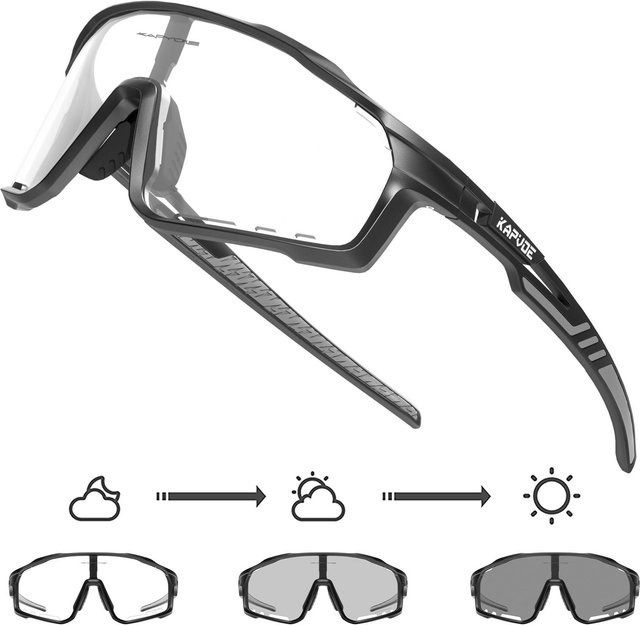 Kapvoe Sportsonnenbrille, Photochromatic, Unisex, Vollrand, Grey Black - Bild 1