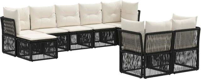 vidaXL Gartensofa-Set 9-teilig aus Poly-Rattan in Schwarz mit Polsterkissen und Metallgestell - Bild 1