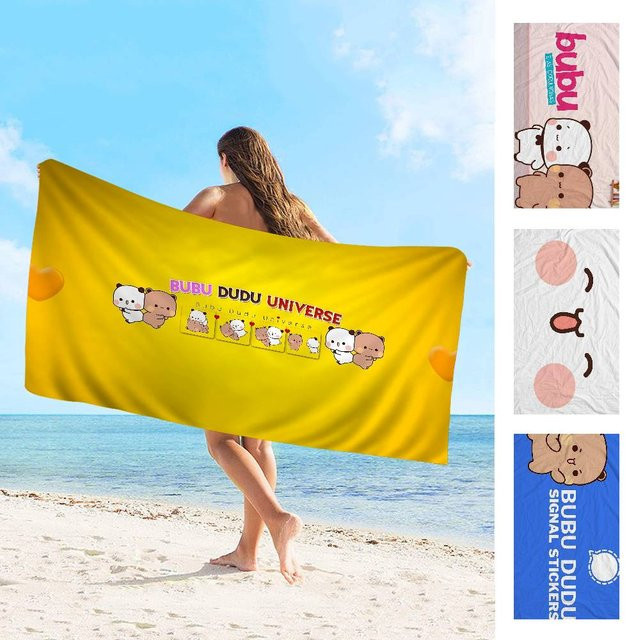 Bubu und Dudu Cartoon Strandtuch für Mädchen, buntes Mikrofaser-Badetuch, schnell trocknend und sandfrei, Multicolor/Gelb - Bild 1