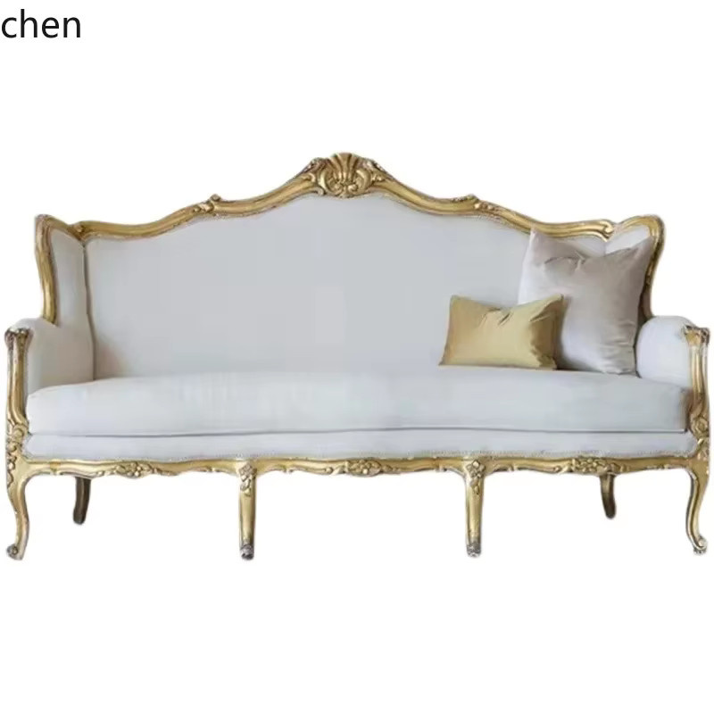 YFY Massivholz-Dreisitzer-Sofa in Weiß mit Stoffbezug und passenden Dekokissen für dein Wohnzimmer - Bild 2