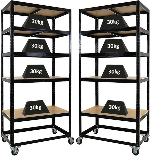 2er Set PROREGAL Kommissionierwagen BÜFFEL Fahrbare Kommissionierregale in Schwarz mit 5 Ebenen und Feststellbremse, B/T/H: 192 x 90 x 50 cm - Bild 1
