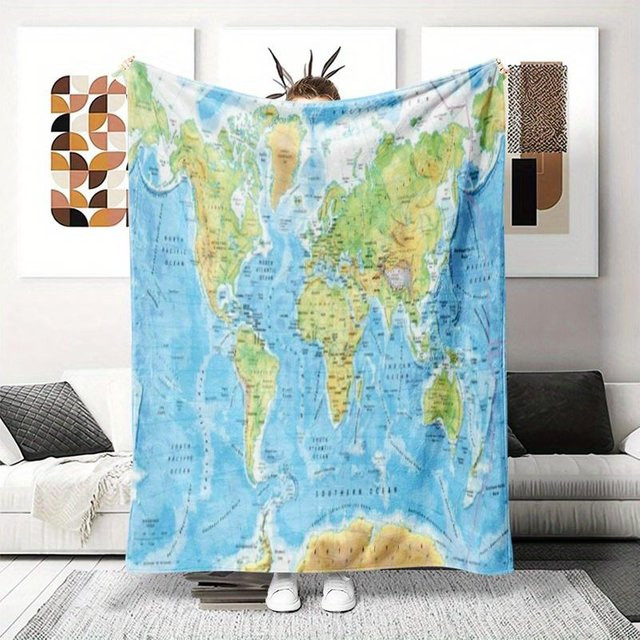 JMG Household Supplies Flanelldecke mit Weltkarten-Aufdruck in Blau, B/B: 130 x 150 cm - Bild 1