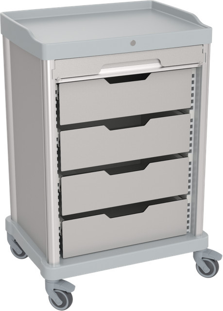 QUATRO Minibarauffüllwagen mit Rollladen und 4 Schubladen, grau, B: 72 cm, H: 110 cm - Bild 1