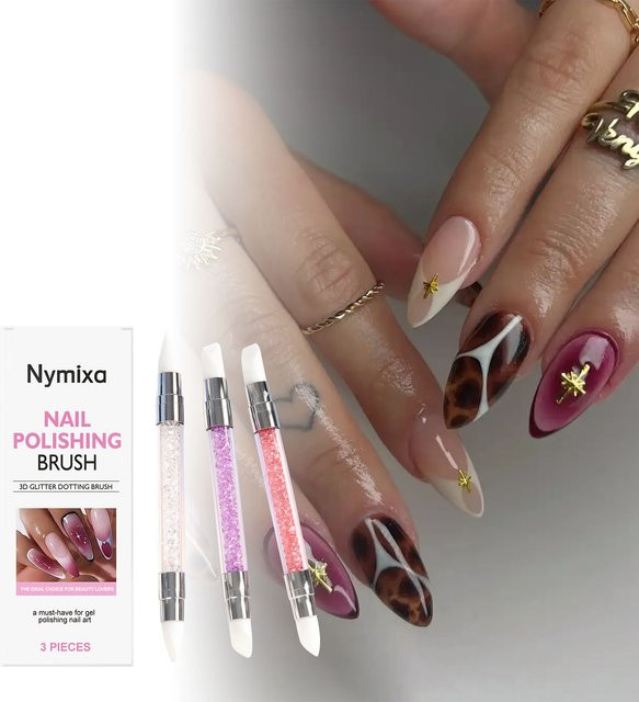 Nymixa Nagelkunst-Set, 3-teilig, mit Doppelkopf, Glitzer-Aufnahmestift und 3D-Punkt- und Linienzeichnung-Werkzeug - Bild 1