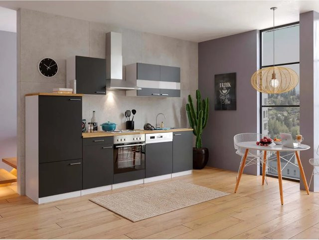 Respekta Küchenzeile ohne Elektrogeräte in Schwarz-Weiß mit Glastüren und Soft-Close-Funktion, Breite: 280 cm - Bild 1