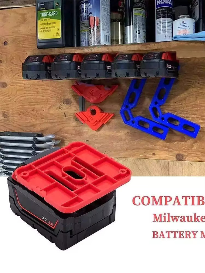 Milwaukee Batteriehalterung für M18 18V Li-Ion Akkus, rote Installationsbasis zur sicheren Lagerung von Power Werkzeugen - Bild 1