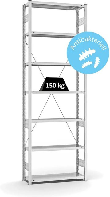 PROREGAL Antibakterielles Fachbodenregal Stecksystem T-Profil mit 7 Ebenen, Weiß, H x B x T: 300 x 100 x 30 cm - Bild 1