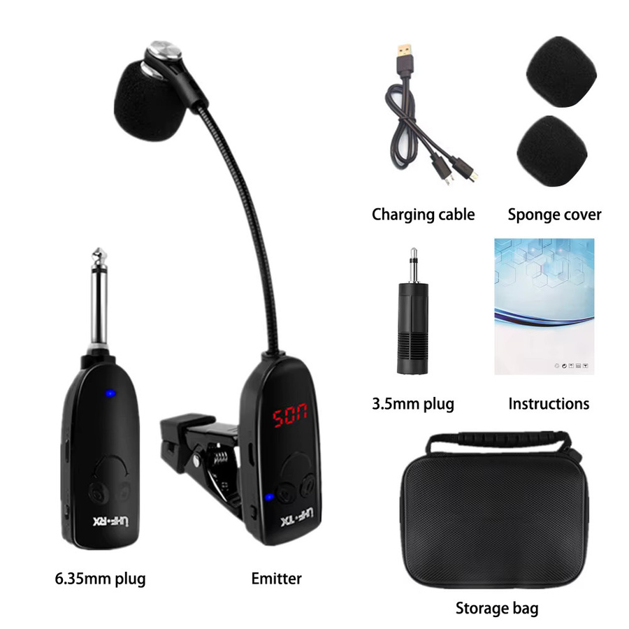 Drahtloses Bluetooth Mikrofon von occkic in Schwarz als Tonabnehmerverstärker für Saxophon, Trompete und Posaune - Bild 3