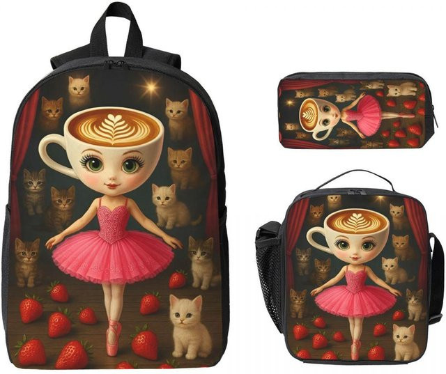 Schulranzen Set von Fancy Style Studio mit Rucksack, Brotdose und Federmäppchen in Braun und Multicolour - Bild 1