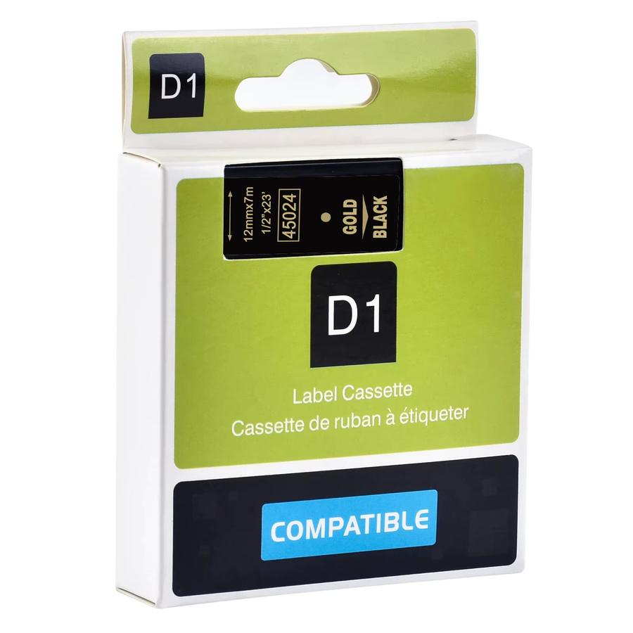 Kompatible Dymo D1 Beschriftungsbänder in Gold und Schwarz für Labelmanager LM160, 210D sowie LM280 PNP, erhältlich in den Breiten 6mm, 9mm, 12mm, 19mm und 24mm - Bild 2
