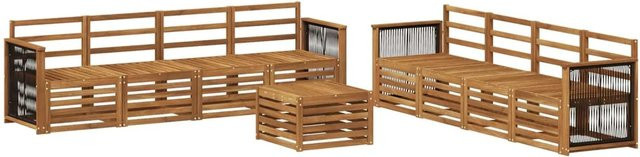 vidaXL Sofagarnitur aus Massivholz Akazie in Braun, 9-teiliges Set im modernen Latten-Design mit Armlehnen - Bild 1