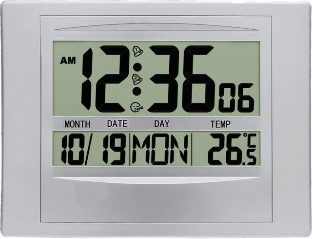 Digitale Wanduhr NieNie mit Datums- und Wochenanzeige, LCD-Wecker mit 2 Alarmen und Schlummerfunktion, in Schwarz oder Weiß - Bild 1