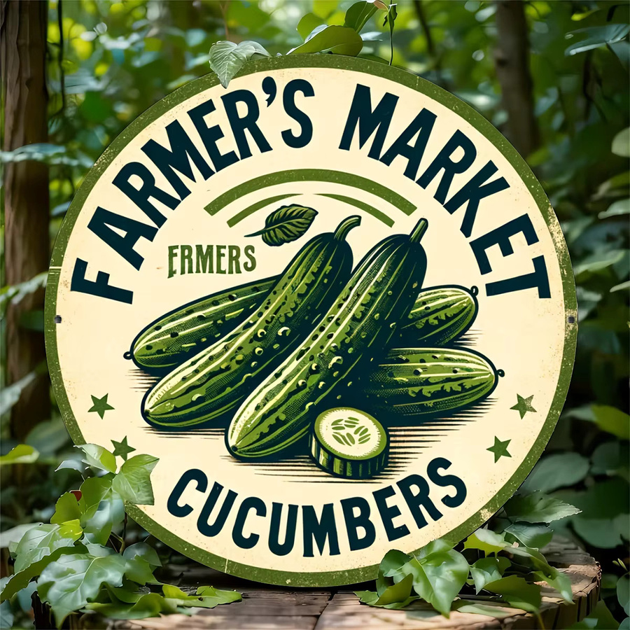 Potdemiel Metallschild Vintage Farmer's Market Cucumber Rund, Mehrfarbig, Durchmesser: 20,3 cm - Bild 5