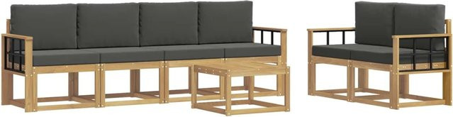 vidaXL Outdoor-Sofagarnitur aus Akazienholz mit Kissen und Couchtisch, 7-teiliges Set, Weiß, Anthrazit und Braun - Bild 1