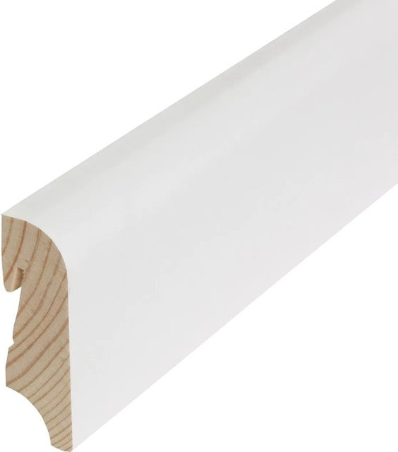 Döllken Profiles Sockelleiste aus Massivholz in Weiß, Höhe: 58 mm, Tiefe: 18 mm, Länge: 2400 mm - Bild 1
