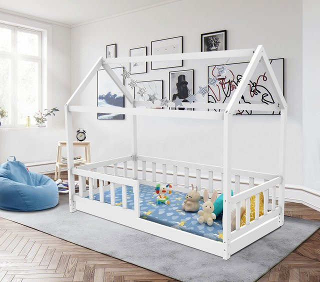 Better Home Kinderbett Hausbett aus Kiefernholz in Weiß im skandinavischen Design, H x B x T: 141 x 165 x 86 cm - Bild 1
