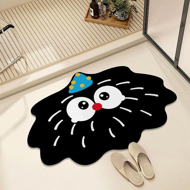 Rutschfeste Kieselgur Badematte mit Cartoon-Tierprint, wasserabsorbierend und antibakteriell, Farbe: Schwarz, B/T: 60 x 40 cm - Bild 1