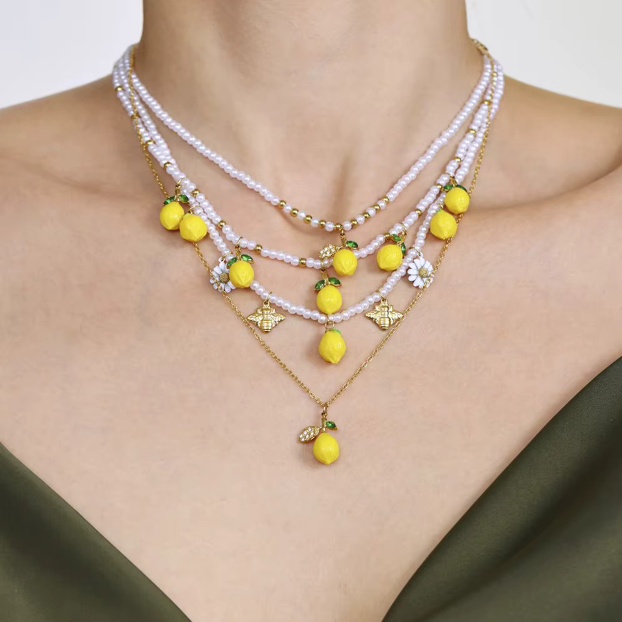 MiDuoDuo Schmuck-Set, Perlenkette, Armband, Ohrringe, Zitronen-Anhänger, Damen - Bild 1