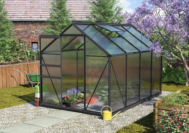 Vitavia Gewächshaus Calypso 5800 in Schwarz mit 5,8 m² Fläche, Polycarbonat-Platten und Schiebetür - Bild 1