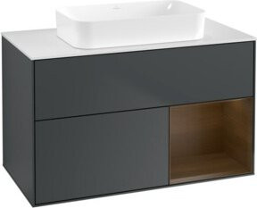 V&B Finion Waschtischunterschrank mit Wandbeleuchtung, Breite: 100 cm, Tiefe: 60,3 cm, lackiert in Regenbogenwalnuss matt blau - Bild 1