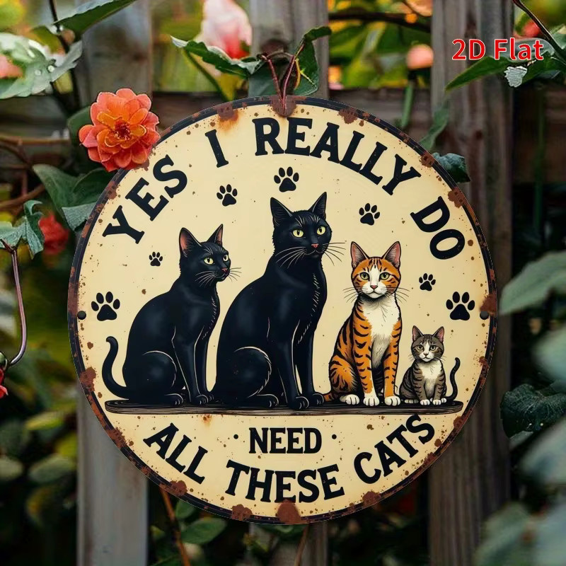 Rundes Vintage-Eisen-Wandschild von Potdemiel mit Katzen-Motiv und Schriftzug Ja, ich brauche wirklich diese Katzen, Durchmesser: 20 cm - Bild 3